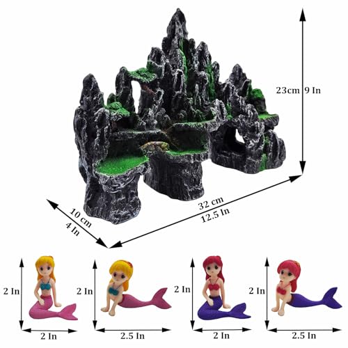 Large Fish Tank Decoration Mountain View Aquarium décor Thematic Ornaments Betta Fish Hiding cave House Mermaid Decorative Accessories