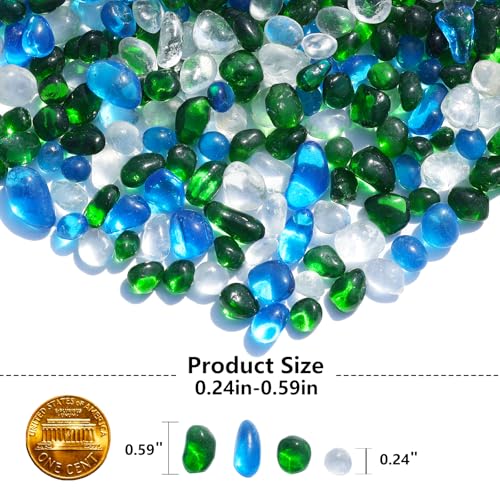 QYGL Sea Glass Stones - Green Mixed Clear Glass Pebbles Gemstones - Perfect for Aquarium Rocks, Fish Tank Gravel, Vase Fillers, DIY Crafts, and Home Decor (0.9LB/14oz) - color: Green Mixed