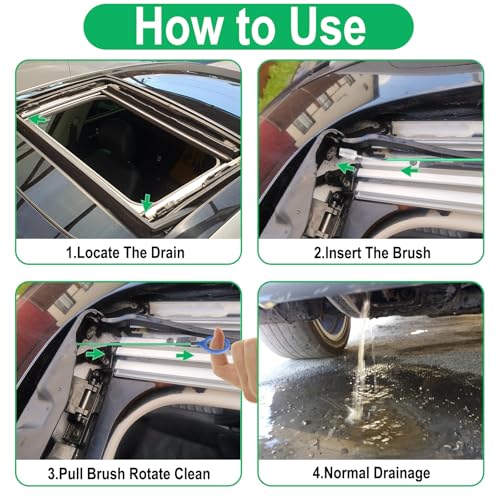 ecocstm Auto Sunroof Drain Cleaning Tool, 120 Inch Flexible Drain Brush, Sunroof Drain Cleaner with Pipe Cleaning Brush, Syringe Hose and Crevice Brush, Cleaning Tool for Drains, Sewers, Windshields - size: 120 Inch sets