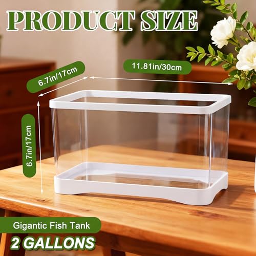 Geelin 2 Gallon Plastic Rectangular Fish Tank, Aquarium for Betta Fish Reptiles Succulents Flower Centerpiece, Shatterproof with Clear Clarity for Home Office Desktop Decors (White) - color: White