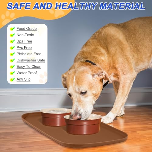 SMILOOL Silicone Pet Food Mat with Raised Edge for Food and Water Bowl, Dog Feeding Mats, Cat Food Trays for Floor Waterproof, Rubber Tray for Dogs and Cats, 24 x 16 x 0.8 Brown - color: Brown, size: 24"L x 16"W