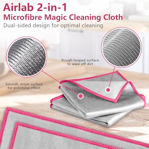 Airlab Glass Polishing Cloth Streak Free Miracle Microfiber Cleaning Cloth Lint Free Cleaning Rags for Glasses Kitchen Dish Mirrors Easy Clean, Pack of 6, 12" x 12", Sliver-Pink - color: Sliver-pink, Pack of 6