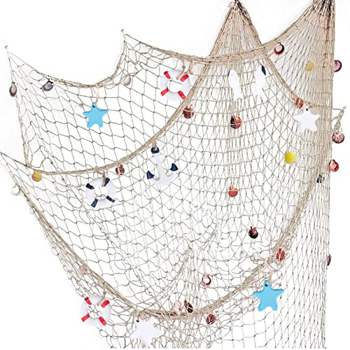 Nature Fish Net Wall Decoration with Shells, Ocean Themed Wall Hangings Fishing Net Party Decor for Pirate Party,Wedding,Photographing Decoration (2pack-Beige/Beige) - color: 2pack-beige/Beige