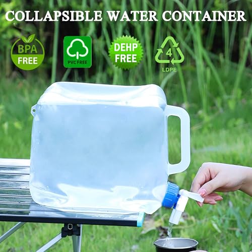 Collapsible Water Container with Spigot & Hook, BPA Free Water Jug, Foldable Carrier Bucket, Water Storage Container for Camping Hiking Survival Kit, 2-Pack (20L/5.3 Gallon) - size: 5.3 Gallon