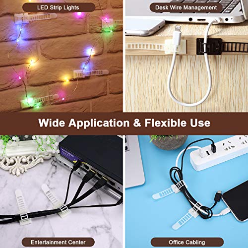 50Pcs Adhesive Cable Management Clips with 50Pcs Zip Ties, Adjustable Nylon Cable Strap Ties Wire Clips Clamps Organizer, Extra Screw & Hole - 3.35 Inch White - color: White, size: M-50pcs