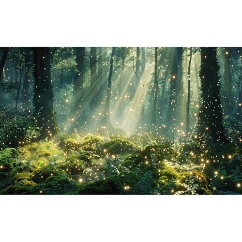 Magical Forest Scene Aquarium Background Glowing Fireflies Sunbeams Enchanted Forest Fish Tank Background Stunning Woodlands Terrarium Backgrounds Magic Rainforest Reptile Tank Backgrounds 48x18in - color: Foggy Green, size: 48(W)x18(H)in