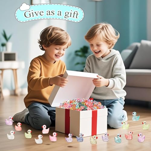BeadRiver 240PCS Mini Glitter Ducks Resin Tiny Ducks for Miniature Landscape Plastic Small Animal Little Figures for Hide Prank Fairy Garden Accessories Dollhouse Aquarium Decor - style: 240 Pcs Mini Glitter Ducks