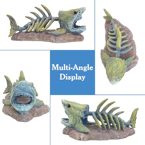 kathson Fish Tank Decorations Resin Shark Skeleton Aquarium Decor Reptile Tank Accessories Ornament Fish Bone Hideout for Shrimp Lizards Geckos Spiders - style: Shark Skeleton