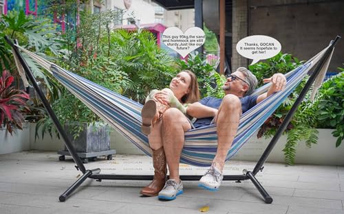 GOCAN Double Hammock 2 Person Extra Large 330X150cm Load Capacity 600Pound Canvas Cotton Hammock for Patio Porch Garden Backyard Lounging Outdoor and Indoor XXL - color: Cornfield