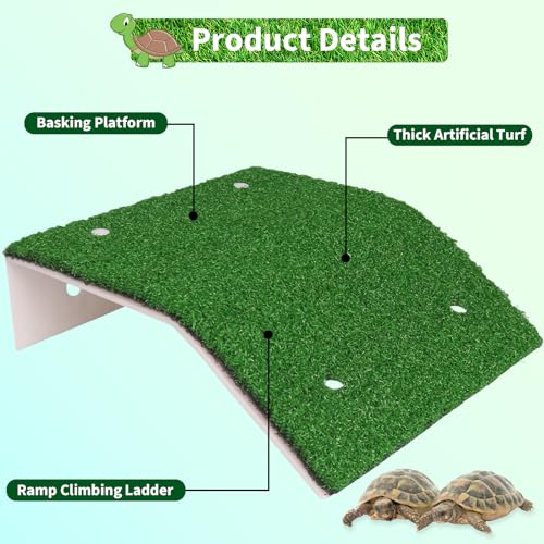 Lawn Basking Platform for Turtle, Simulated Grass Terrace, Tortoise Ramp Climbing Ladder Resting Terrace,Turtle Fish Tanks Aquarium Decor, Tanks Accessories for Hermit Crab