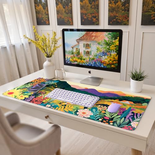 iCasso Large Gaming Mouse Pad (35"x16") - Waterproof Desk Mat with Non-Slip Rubber Base & Stitched Edges - Extended Keyboard Mousepad for Computer, PC, Office, Home Workspace (Oil Painting) - color: Oil Painting