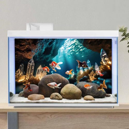AWERT 36x18 inches Fantasy Garden Aquarium Background Under The Sea Background Sunshine Underwater Bubble Coral Rock Crystal Climbing Pet Background Decoration - size: 36x18in/90x45cm