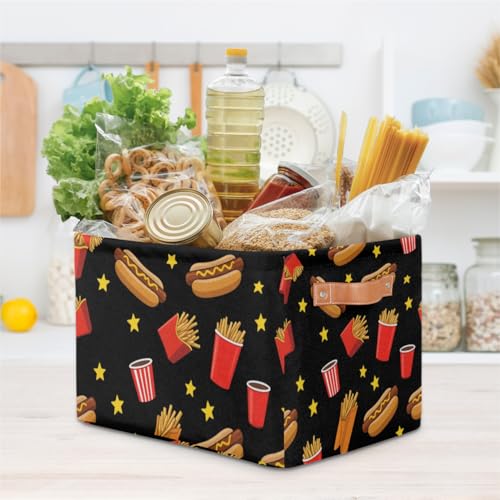 Storage Basket Hot Dog Fries Storage Bins with Handles Polyester Storage Boxes Collapsible Nursery Baskets for Bathroom Living Room,2 Pack - size: 2 Pack