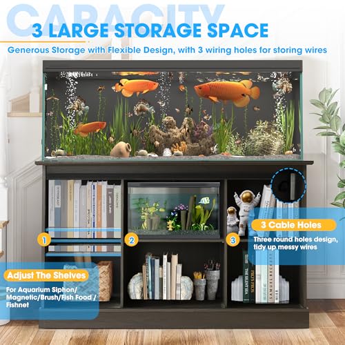 55-75 Gallon Fish Tank Stand with Sliding Barn Doors & Power Outlet, Heavy Duty Aquarium Stand with Cabinet Storage for 2 Fish Tank/Turtle Tank/Reptile Terrarium Accessories, 1260LBS (Grey) - color: Grey