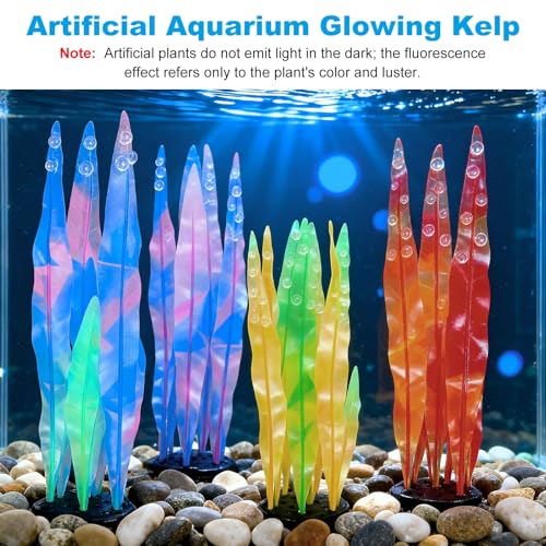 Aquarium Decoration, 7" Plastic Fish Tank Plants Artificial Silicone Glowing Kelp Aquarium Plants Ornament, (Green, 1 Pcs), Intended for Tall Fish Tank Decor/Landscaping - color: Green, size: 7"