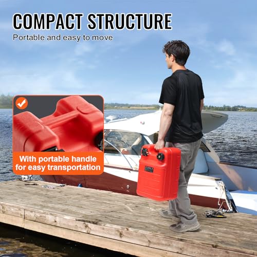 VEVOR Marine Tank, 6.34-Gallon/24-L Portable Tank with 9.8ft Hose, Gauge for Outboard Engine, Yacht, Fishing, Deck Boat, Red