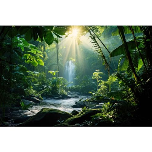 Aquarium Background Waterfall Tropical Rainforest Fish Tank Background Lush Green Forest Sunlight Thick Foliage Reptile Tank Backgrounds Deep Foggy Misty Falls Reptile Enclosure Backgrounds 24x12in - color: Dark Green, size: 24(W)x12(H)inches/ 60(W)*30cm(