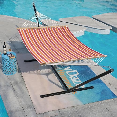 Lazy Daze Hammocks Quick Dry Hammock with Spreader Bar Textliene Fabric Double 2 Person Hammock with Chains Outdoor Patio Poolside Backyard Beach 450 lbs Capacity, Red Stripes - color: Red Stripes
