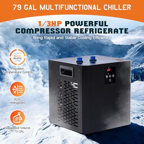 Albott 79 Gal Aquarium Water Chiller, 1/3 HP Fish Tank Chiller with Water Pump & 2 Pipes, Quiet Compressor Aquarium Cooler for Axolotl, Coral, Shrimp Tanks & Hydroponics, 110V Black - size: 1/3 HP