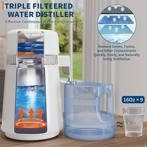 4L Countertop Water Distiller, 110V 750W Distilled Water Maker Machine, Stainless Steel Housing, Plastic Container, for Home Office Lab Aquarium, White - color: White, size: 4l Plastic Pitcher