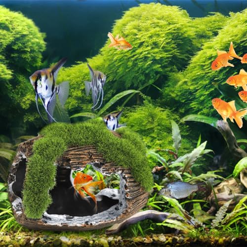 NQEUEPN Broken Barrel Fish Tank Decor, Fish Tank Accessories Decorations Resin Betta Fish Hideout Cave for Fish Tank Ornaments for Small Animal Play Rest Hide Breed