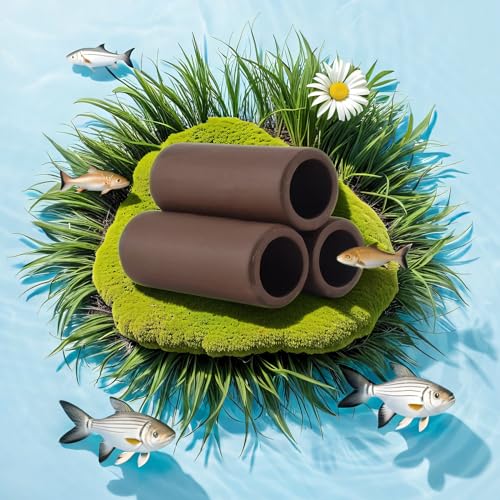 3 Pcs Brown Ceramic Shelters - Shrimp Habitat, Breeding Tube, Cave