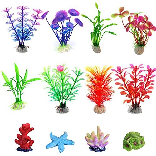 Artificial Aquarium Plants, 12pcs, Coral, Seaweed Water Plants, Fish Tank Lifelike Decorations, for Household and Office