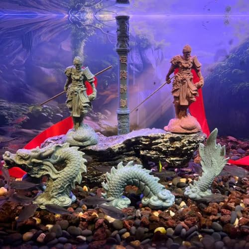 livelyfish Aquarium Dragon Statue Sandstone Ornaments Asian Fish Tank Decor for Freshwater Saltwater Tank Landscape Garden Decorations - color: Gray