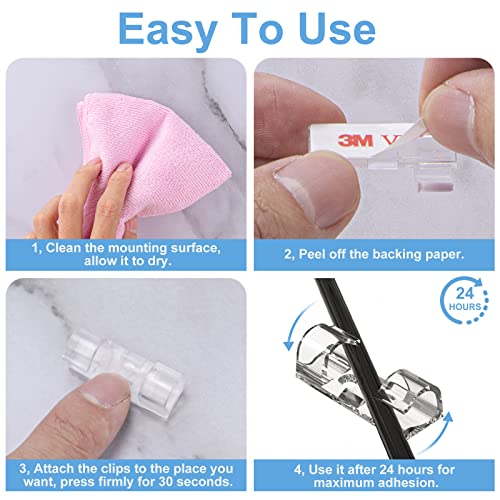 Outdoor Light Clips (Assorted Sizes, 60 PCS), Adhesive Cable Cord Organizer for Wall, Clear Wire Holder Electric Wires, PC Management Under Desk, Christmas LED M&L - color: Clear, size: M&L