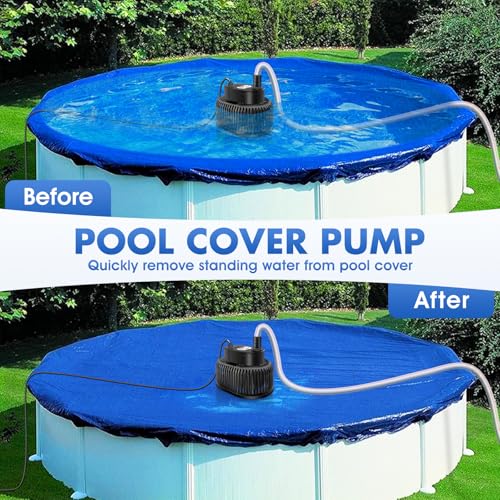 Pool Cover Pump Above Ground, Automatic Water Sensor, Sump Pump for Pool Draining, Pool Cover Water Removal 4 Adapters, 16ft Hose & 25ft Power Cord, 850 GPH (Black)