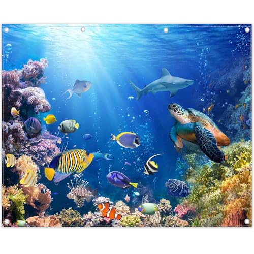 10x8ft Under The Sea Photography Backdrop Ocean Underwater World Background Aquarium Coral Baby Shower Decorations Birthday Party Photo Banner - size: 10'x8'