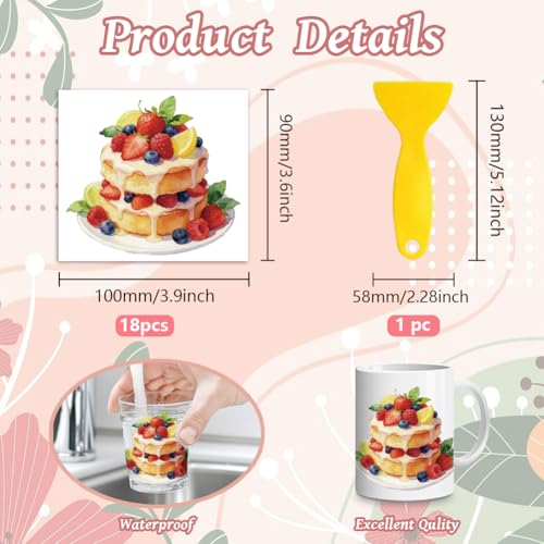 Peacoblue 18 Sheets Rub on Transfers for Crafts, Assorted Cakes 3.6"x3.9" UV DTF Cup Wraps Waterproof Cold Transfers Stickers for Wood Glass Metal Cup Tumblers Mirrors Mugs Home Decor - style: Assorted Cakes