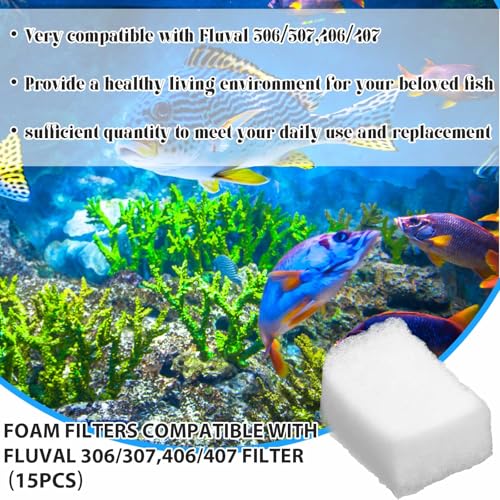 60 Pcs Filter Media Compatible with Fluval 306 307 406 407 Water Polishing Pads Sponge Replacement Parts for Aquarium Fish Tank