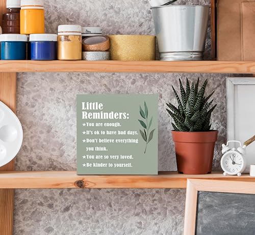 SRADMO Inspirational Little Reminders Wood Box Sign Desk Decor, Inspirational Desk Decor, College Motivational Positive Affirmation Gifts Box Sign For Office Home Dorm Tabletop Shelf Decoration(Greeen) - color: green, size: 5″×5″