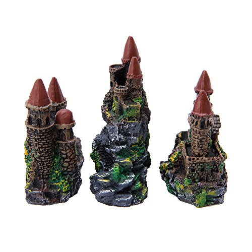 Aquarium Castle Decoration Small Resin Castles Hideouts Stone Cave Hide House Fish for Tank Accessories for Betta Shrimp Aquarium Soil