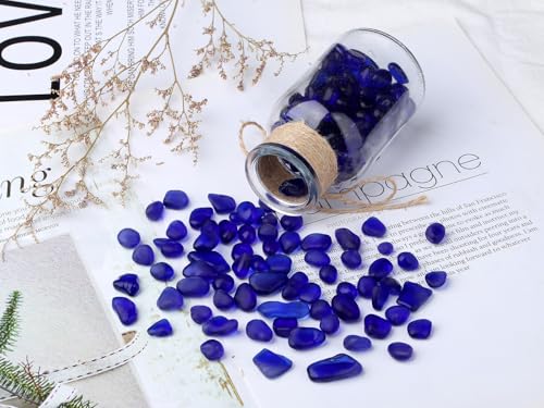 YATOJUZI Aquarium Gravel Fish Tank Rocks 0.85lb Sea Glass Stones for Crafts Decorative Frosted Glass Pebbles for Aquarium Fish Tank Vase Filler DIY Home Decor (Cobalt Blue) - color: Cobalt Blue
