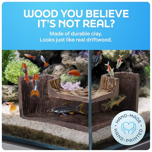 FISHNOSH Aquarium Cave | Natural-Looking Wood-Like BPA-Free Fish Tank Cave for Corners | 5.1” x 2” x 2.7” Fish Hideout for Aquarium | Guppy, Neon Tetra, Corydoras Catfish, Betta Hide | Tank Decor