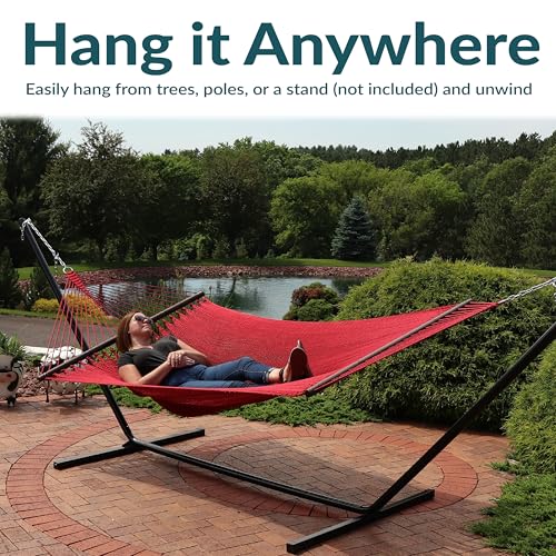 Sunnydaze Soft-Spun Polyester Rope Double Hammock for Outside - 600-Pound Weight Capacity Extra Large Hammock - Red - color: Red