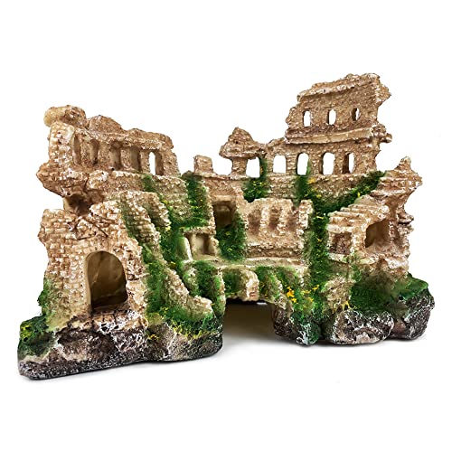 Antique Roman Column Ruin Aquarium European Castle Decoration for Fish Tank Castle Cave Hideouts Rocks Plants Supplies Accessories Safe for Freshwater and Saltwater Fish Tanks – Large - color: Antique Roman Column Ruin