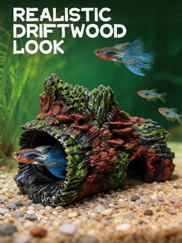 Aquarium Decor - Large Hollow Bark Hiding Cave,Resin Reptile Hideout for Bearded Dragons,Fish Tank Hideout with Realistic Scales Texture, Lizard,Gecko,Turtle, Snake,Beta Fish,Plecos Aquatic Pet - color: Hollow Bark Hideout