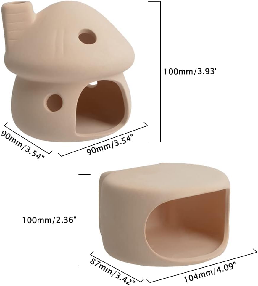 RUIAN Ceramic Fish Tank Decorations, Mushroom House and Cave with Round Cave for Small Shrimp to Rest and Breed,Hiding, Cichlid, Hermit Crabs (Beige) - color: Mushroom+base(beige)