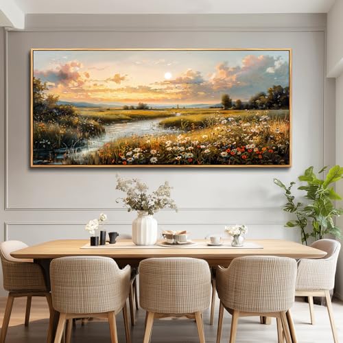 FUHAIHUA Wood Framed Canvas Wall Art For Living Room Large Wall Decor For Office Bedroom Decorations Sunset Landscape Pictures Farmhouse Painting Artwork Room Wall Mural Aesthetic Home Decor 32x72 In - color: Sunset Landscape Wood Framed, size: 72"L x 32"