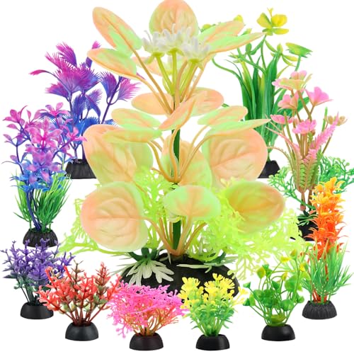 QUOZUO Fish Tank Accessories Aquarium Decorations Plastic Plants, 11cs Small Goldfish Turtle Tank Decorations Artificial Plants, Aquarium Decor Colorful Grass Plant - color: Multi Color