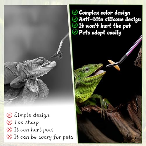 OLIISS Stainless Steel Reptile Feeding Tongs with Rubber Tip - 10.6" Straight & Curved Tweezers for Aquariums & Crafts - Feeder Tools for Bearded Dragons & Lizards - Terrarium Tank Supplies - 2 Pack - size: 10.6 Inch