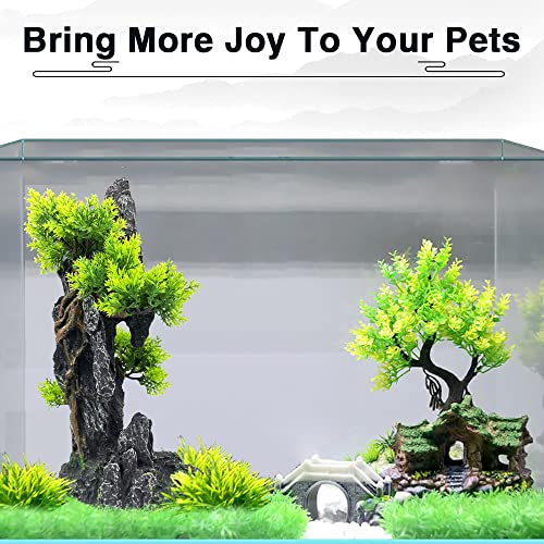 Aquarium Mountain View Stone Ornament Tree Rock Cave - Aquarium Decorations Large and Tall Fish Tank Decorations for Large Fish Tank - 13.4 Inches High - color: Black Mountain View, size: Tall - Fish Tank Mountain View