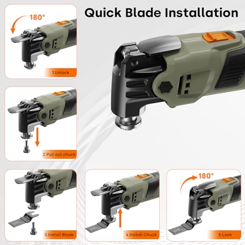 400W Oscillating Tool Kit, 6-Speed Corded Oscillating Multi-Tool with Quick Release, 4.5° Angle, Blades, Sanding Pad, Sandpapers, Scraper and Storage Bag