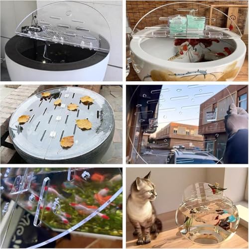 Cat-Proof Acrylic Lid for Round Aquarium - Cuttable Terrarium Cover, Anti-Jump Hood with Hole & Hinges, Folding Flip-Top Fish Tank Protector