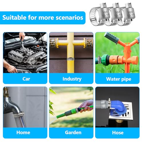 20Pcs 3/8'' - 5/8'' (10-16mm) Stainless Steel Hose Clamps Assortment Kit, Adjustable Worm Gear Pipe Fuel Line Hose Clamps Heavy Duty for Plumbing Garden and Automotive Hose Connections - size: 20 pcs (3/8'' - 5/8'')