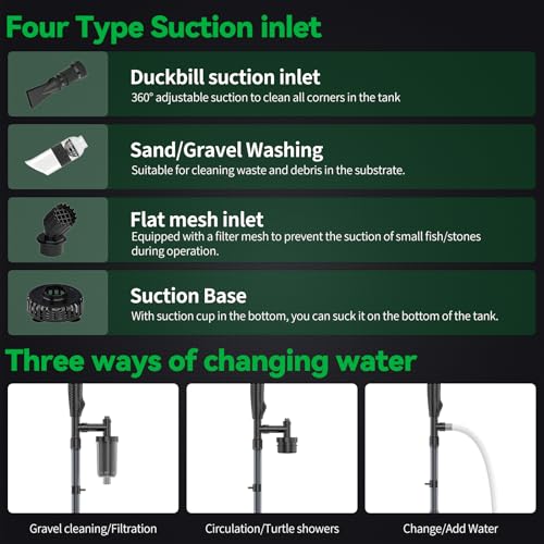 32W Electric Aquarium Vacuum Gravel Cleaner - Strong Suction, Automatic Water Change, Algae Remover, Sand Wash, Water Shower, Water Circulation & Timed Off (32W)
