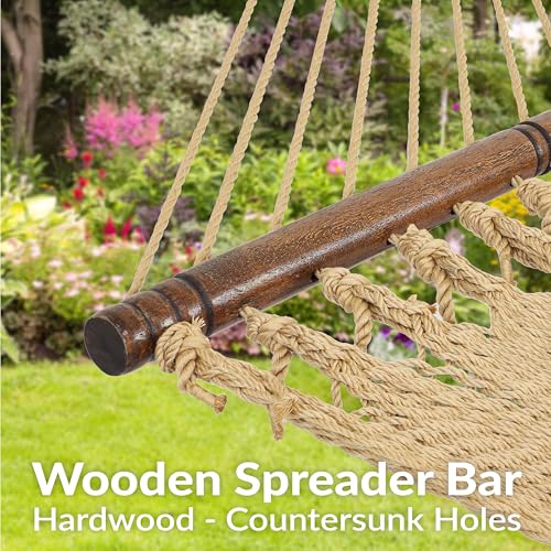 Sunnydaze Soft-Spun Polyester Rope Double Hammock for Outside - 600-Pound Weight Capacity Extra Large Hammock - Tan - color: Tan